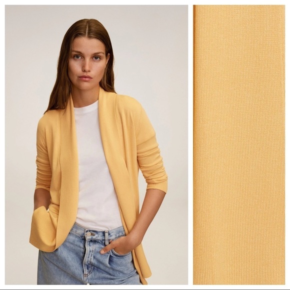NWOT. Mango Basic Yellow Ribbed Detail Cardigan. Size S. - Picture 2 of 8